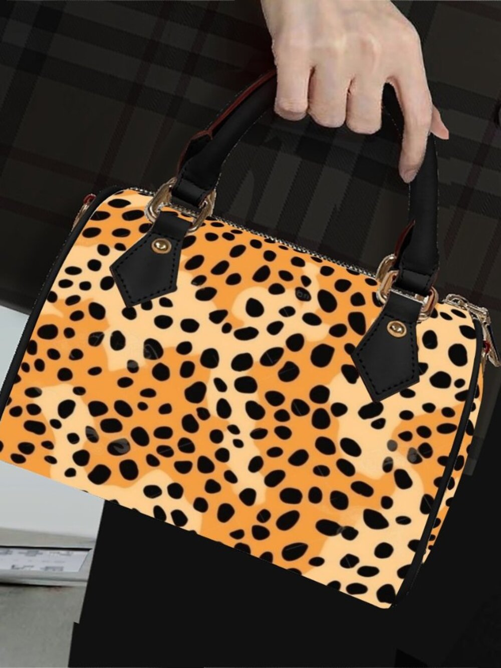 Barrel-Shaped Leopard Print PU Leather Handbag Purse